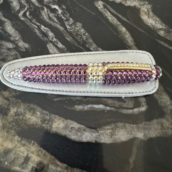 Gorgeous faux crystal rhinestone purple purse pen with silver protective case - Picture 4 of 13
